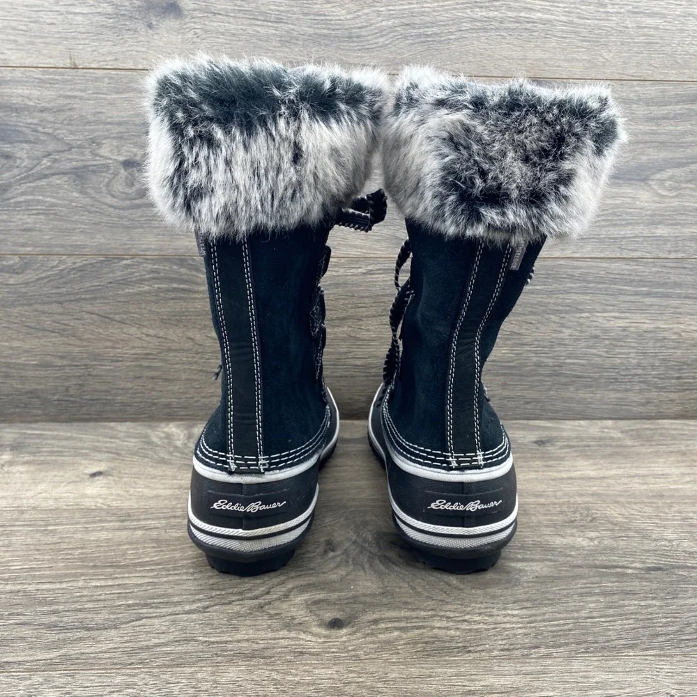 Eddie Bauer WeatherEdge Snow Boots Womens 7 Black Faux Fur Waterproof Suede